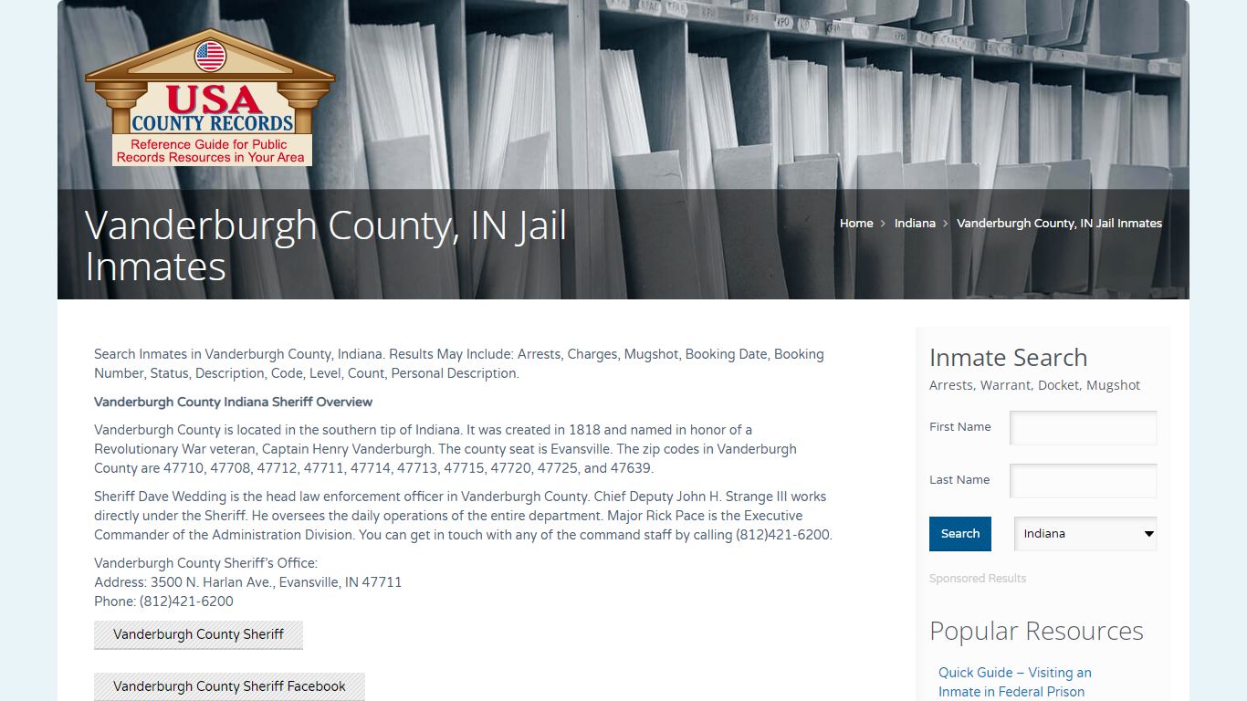 Vanderburgh County, IN Jail Inmates | Name Search